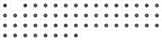 KR Blazing Sun Regular  glyph index