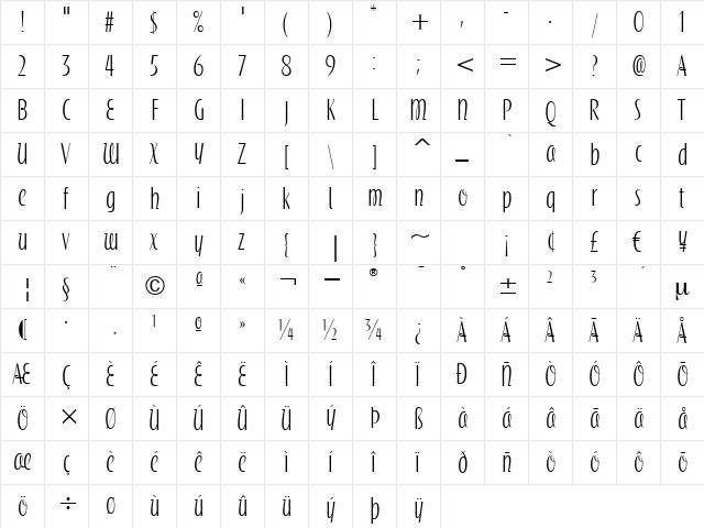 SilvermoonITC TT Bold  glyph index