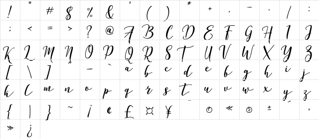 Declara Regular  glyph index