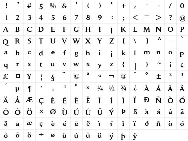 Jaeger Daily News Medium  glyph index