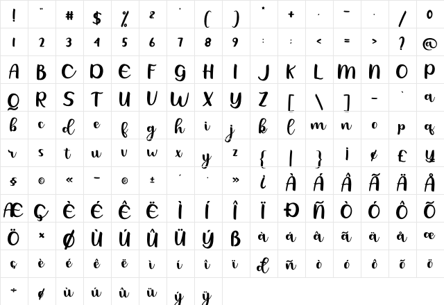 Catheline Regular  glyph index