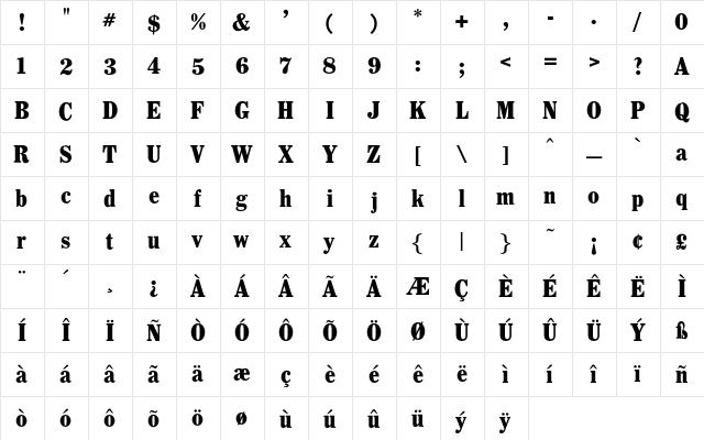 Whitin Bold  glyph index