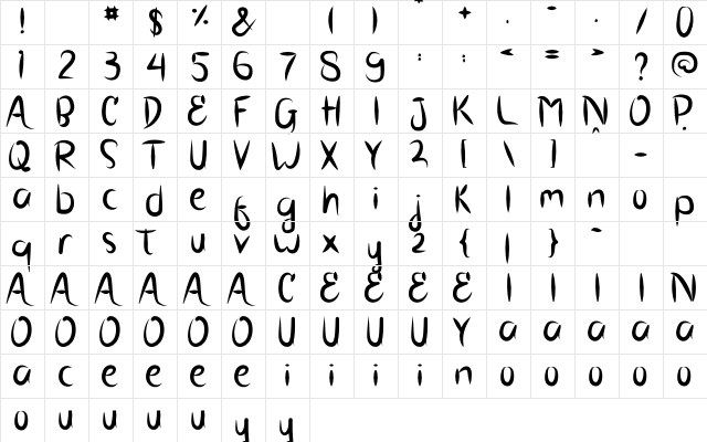 BRUSH SCOOT Regular  glyph index