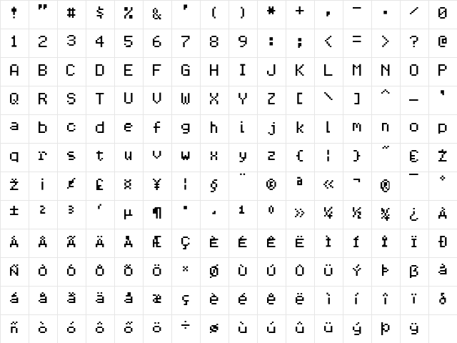 PTerminalTTF Regular  glyph index