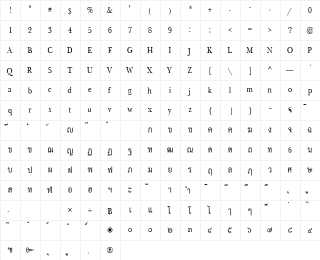 PSL-Irene Regular  glyph index