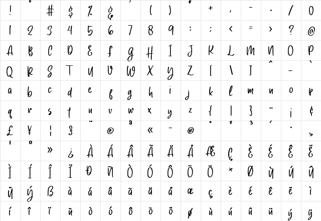 Heart Memory Regular  glyph index