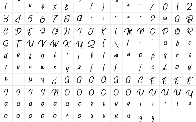 Deep Abyss Regular  glyph index