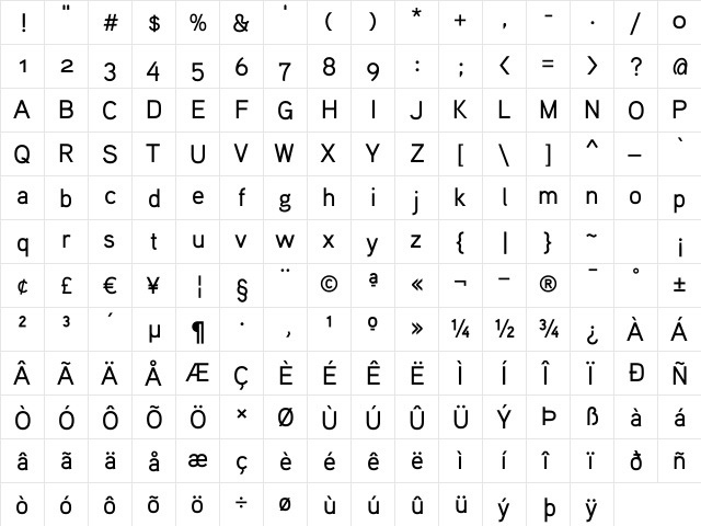 Aaux ProMedium OSF Regular  glyph index