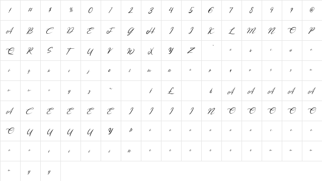Rose Malow Regular  glyph index