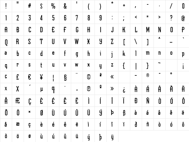 Graficz Regular  glyph index