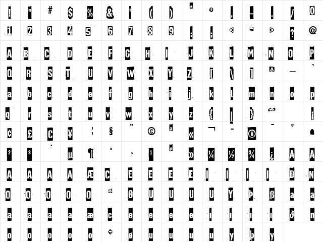 GazzPaint Regular  glyph index