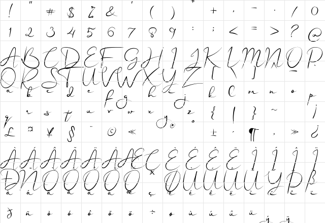 Blanche Regular  glyph index