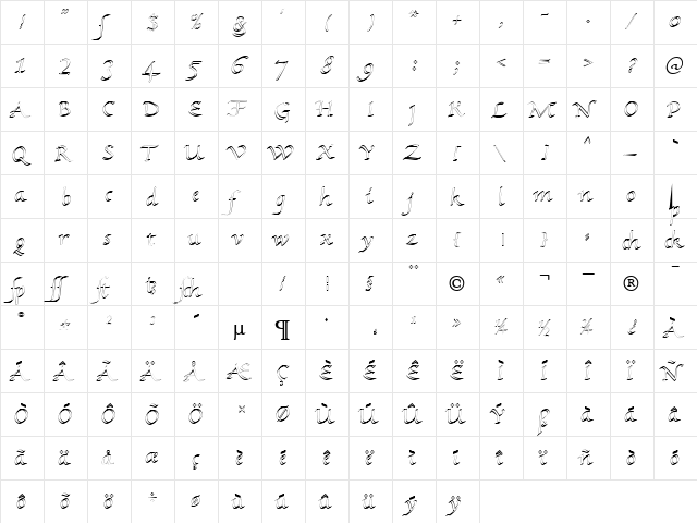 KL HKursive1 OL DB Normal  glyph index