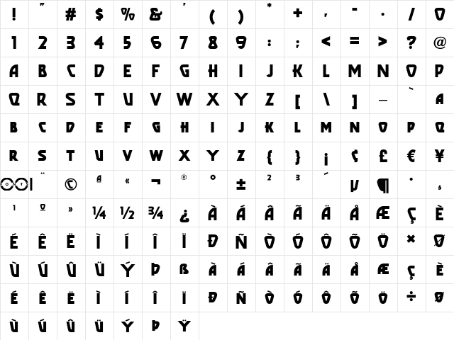 Popular Cafe NF Regular  glyph index