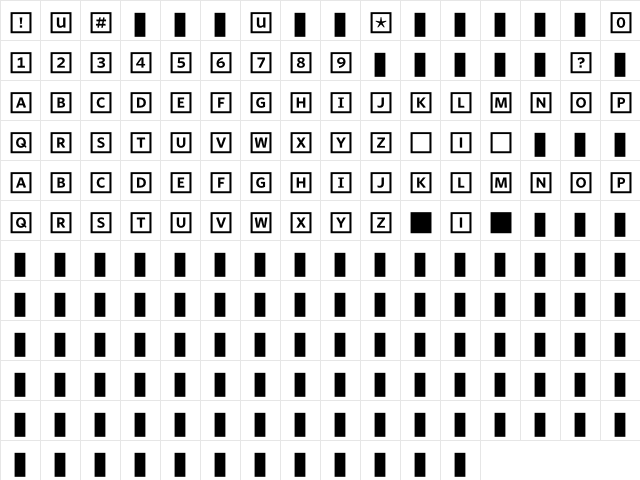 WhitneyIndexWhite SquareBd  glyph index