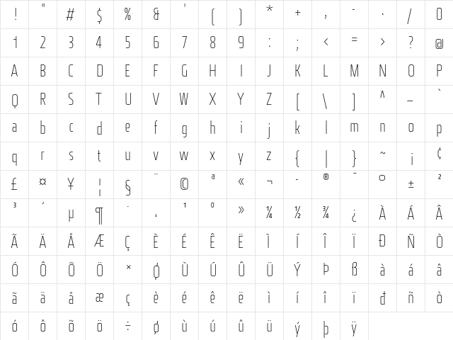 Fishmonger ECT Plain  glyph index
