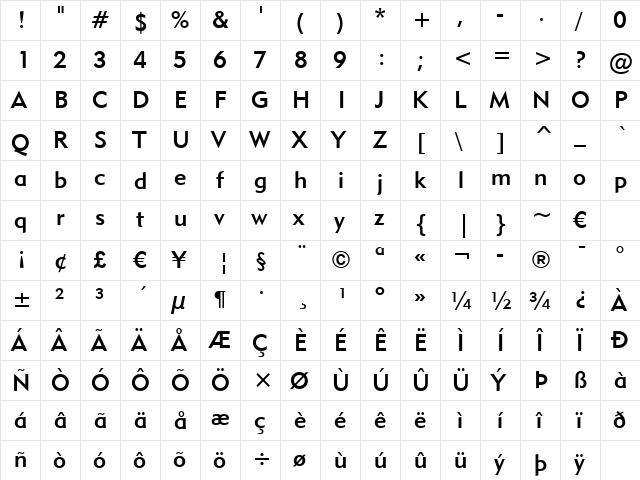 Geometr415 Md BT Medium  glyph index
