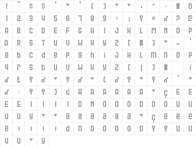 Queer Regular  glyph index