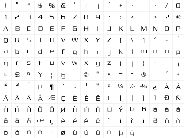 Serpentine Sans ICG Light  glyph index