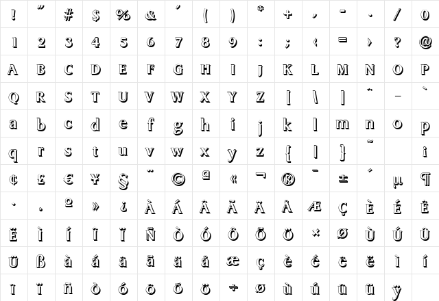 DragonShadow Bold  glyph index