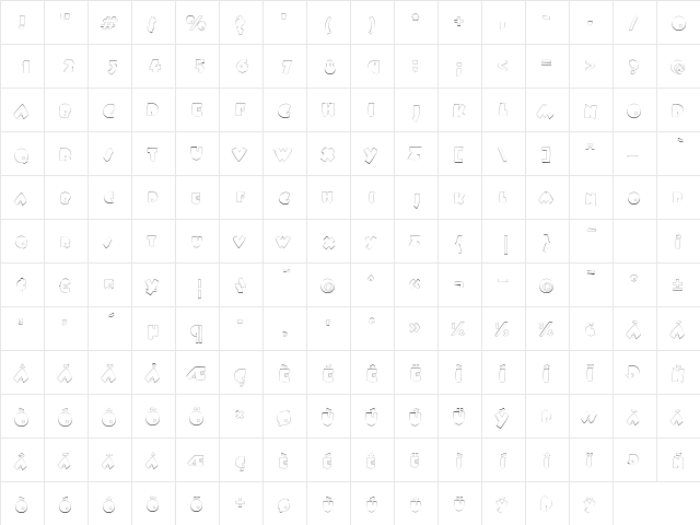 FatsoOutlineThin Regular  glyph index