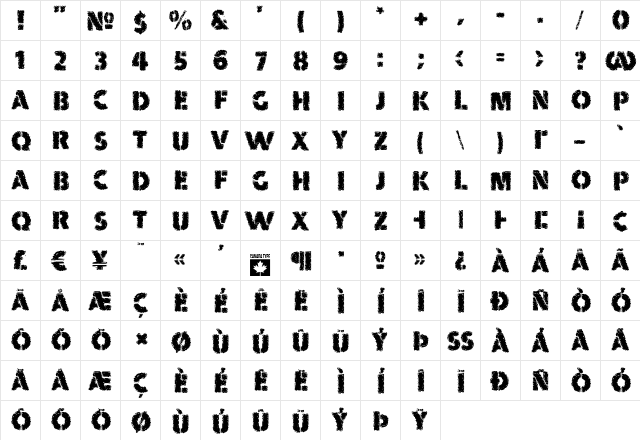 Nuke Regular  glyph index