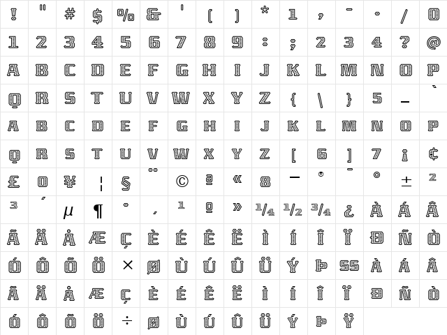 AbatonITC TT Regular  glyph index