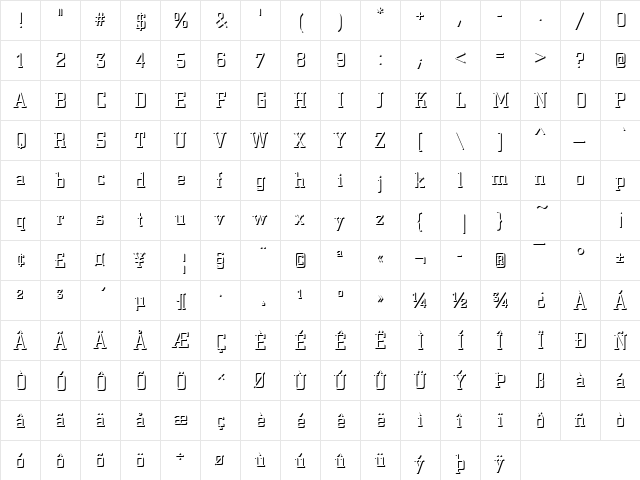 CityOnlShaDLig Regular  glyph index