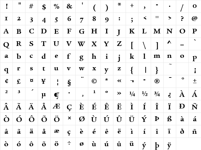 Legacy Serif OS ITC TT Bold  glyph index