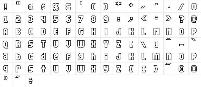 CCArea51IndustrialOpen Regular  glyph index