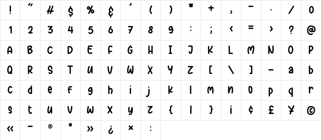 Dashing Unicorn Regular  glyph index