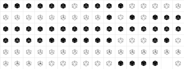DPoly Twenty-Sider Regular  glyph index