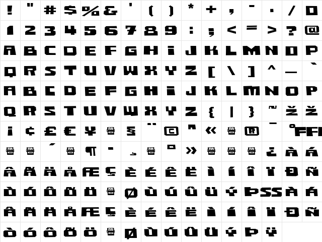 Buster Regular  glyph index