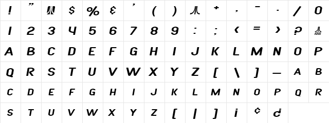 SF Atarian System Extended Italic  glyph index