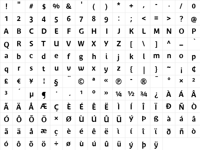 BienvenueBeta SemiBold  glyph index