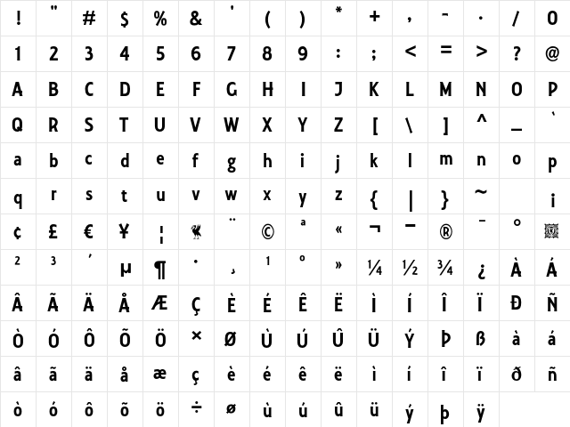 Collegiate Regular  glyph index