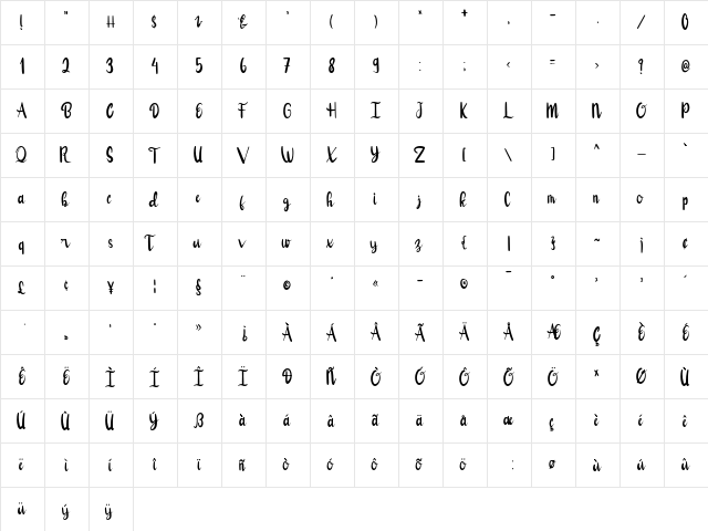 Bolsen Regular  glyph index