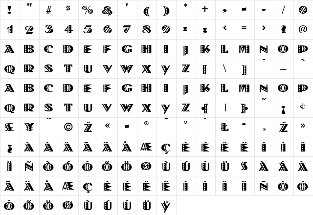 DolmenDecorated Regular  glyph index