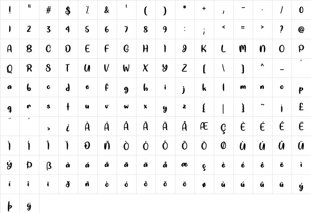 Good Unicorn Regular  glyph index