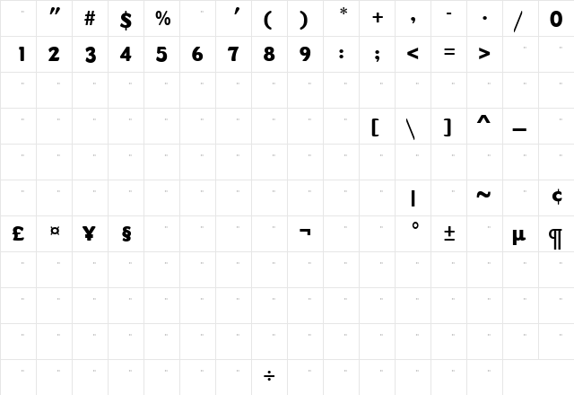 DundeeExBoldTab Regular  glyph index