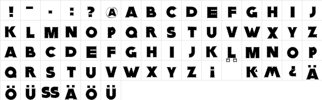 ZagzagGoosePimples Regular  glyph index
