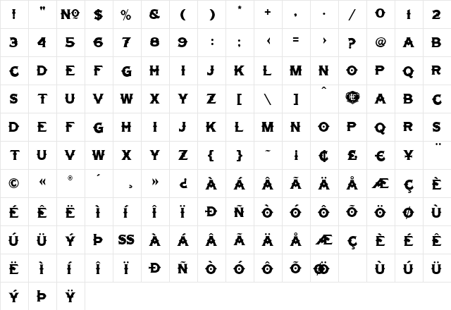 LHF Tonic NERVE Regular  glyph index