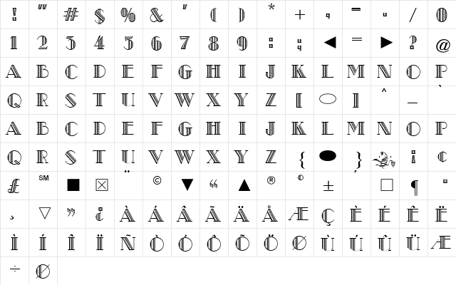CgModernistic Medium  glyph index