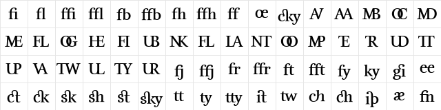 EstaLigaturesBold Regular  glyph index