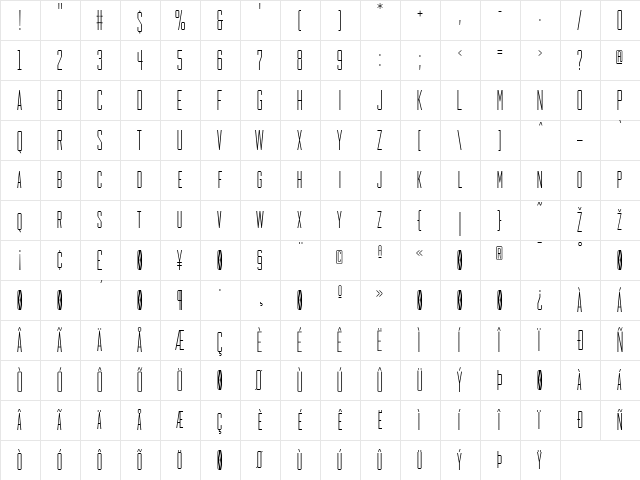 HeraldGothic Regular  glyph index
