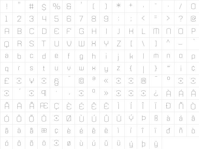 Armada Regular  glyph index