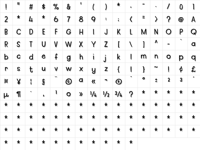 Regular Fashion DEMO Regular  glyph index