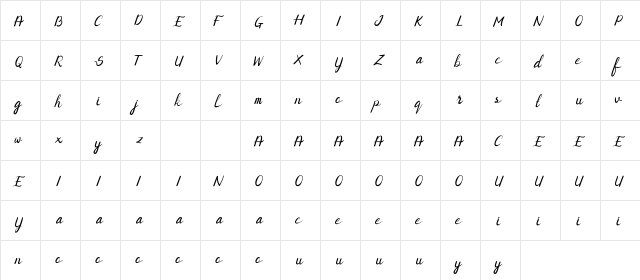SHAIMAA DEMO Script Regular  glyph index