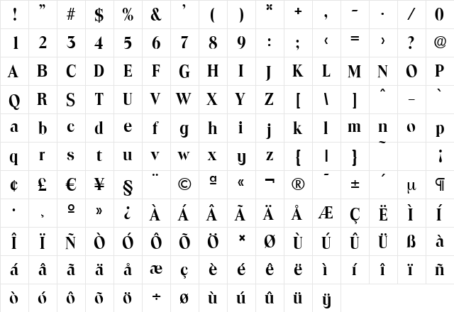 ToledoSerial Bold  glyph index