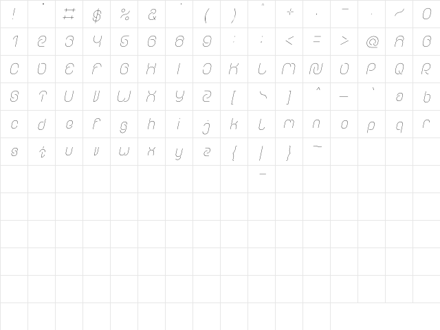 EVERYTHING Italic  glyph index